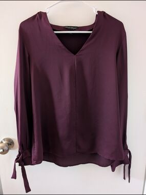 Banana Republic Women's Deep Plum V-Neck Long Sleeve Blouse